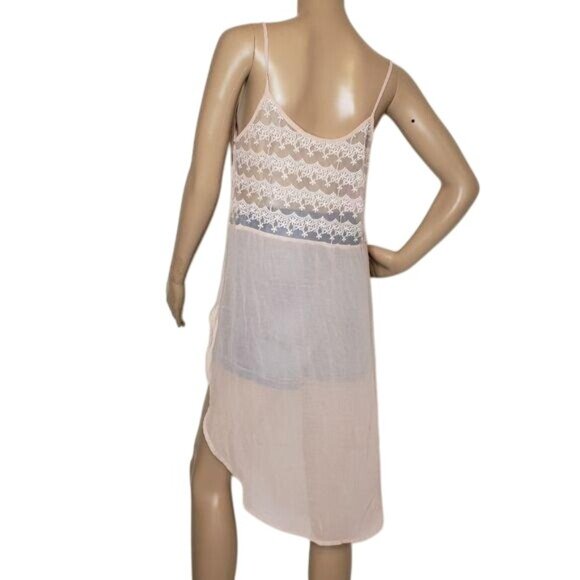 Sheer Lace-Back High-Low Tank Top long tail lace detail button see through - Picture 5 of 6